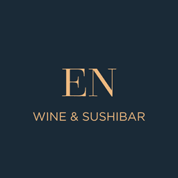 EN Wine & Sushibar Logo, navy blauer hintergrund, Kupferfarbene Schrift